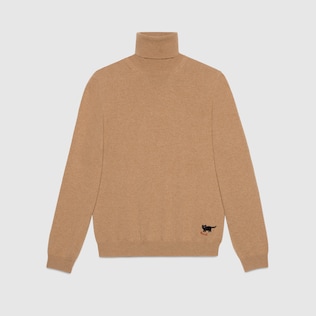 Maglione a collo alto in cashmere con patch gatto