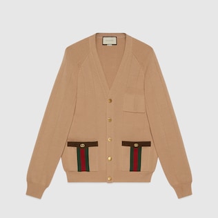 Cardigan in misto lana lavorata a maglia con nastro Web