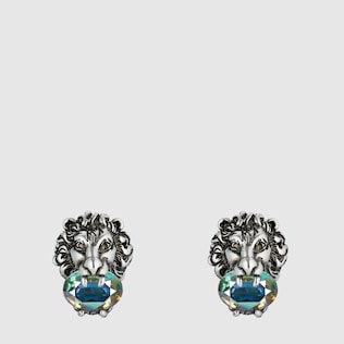 Lion head earrings with crystals