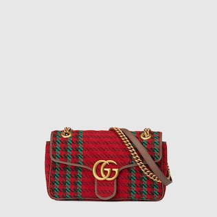 Kleine GG Marmont Schultertasche mit Hahnentrittmuster