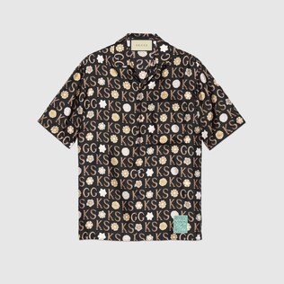 Ken Scott x Gucci印花絲質保齡球衫