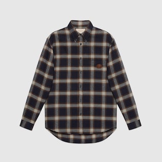 Check wool shirt with Interlocking G