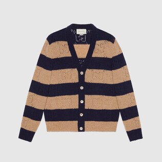 Cardigan en maille de laine à rayures GG