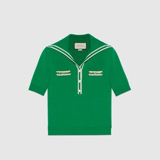Wool polo shirt with GG jacquard