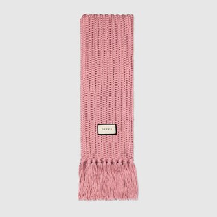 Écharpe en maille de laine avec étiquette Gucci