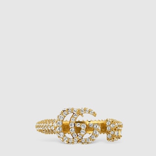 Anello con chiave Doppia G con cristalli