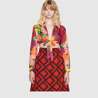 Ken Scott print cropped silk shirt