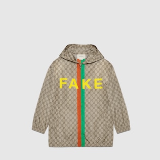 Children's 'Fake/Not' print GG nylon jacket