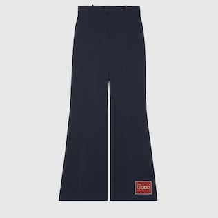 Pantalone gamba larga in viscosa con etichetta Gucci
