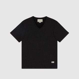 Linen V-neck T-shirt with Double G