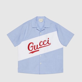 قميص من قطن أكسفورد مع أحرف Gucci للأطفال