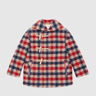 Children's check wool coat