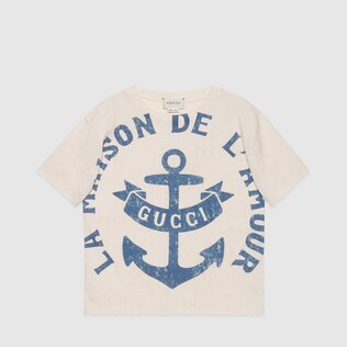 Children's cotton T-shirt with Gucci anchor print