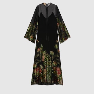 Fil coupé flower silk dress