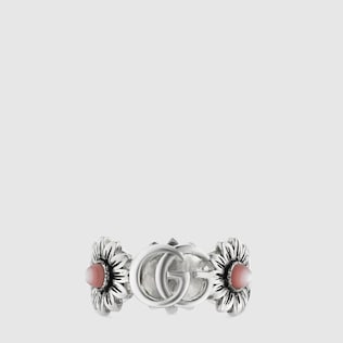 Ring mit Doppel G und Blumen-Details