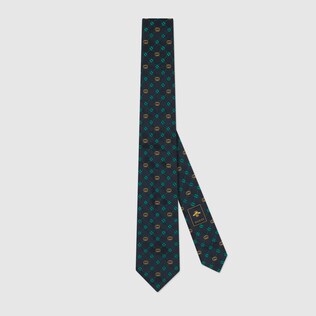 Interlocking G and clover silk tie