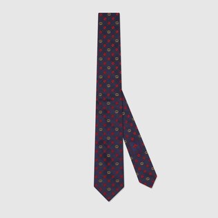 Interlocking G and clover silk tie