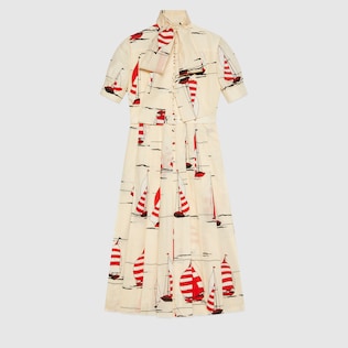 Vestido de lino y algodón con estampado náutico