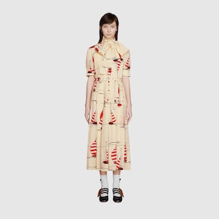 Nautical print cotton linen dress