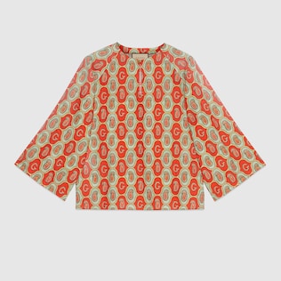 Tunika aus Baumwollleinen mit GG Paisley-Muster