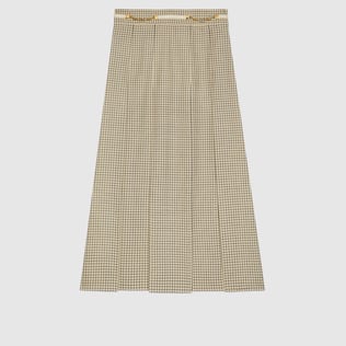 Check wool pleated skirt
