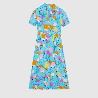 Vestido plisado con estampado de tulipanes