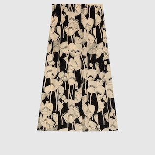Poppy flowers print silk skirt