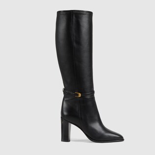 Women's knee-high boot with Gucci print