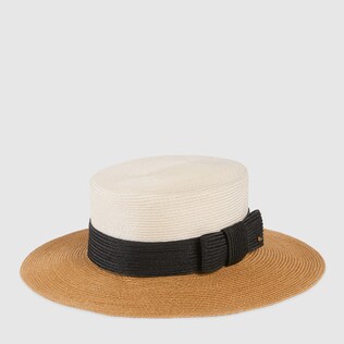 Cappello a falda larga effetto paglia con fiocco