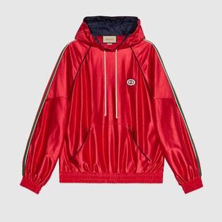 Shiny jersey hooded sweatshirt with Web