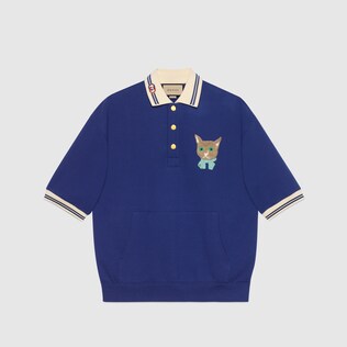Sweat-shirt esprit polo en jersey avec chat Gucci