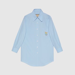 Camisa de popelina de algodón con gato Gucci