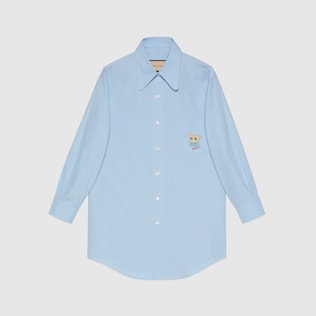 Chemise en popeline de coton à motif chat Gucci
