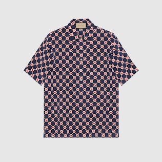 Chemise de bowling en crêpe de soie à hexagones GG