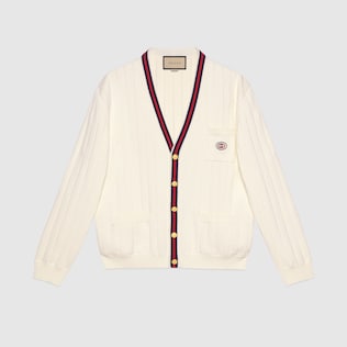 Cardigan aus Baumwollstrick mit V-Ausschnitt und Web