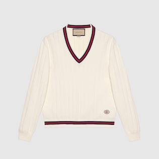 Cotton knit V-neck jumper with Web