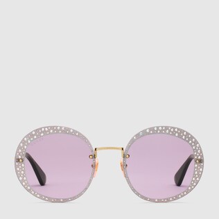 Round-frame sunglasses with crystals