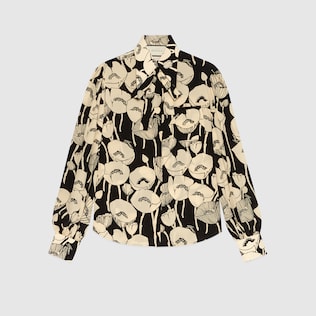 Poppy flowers print silk shirt