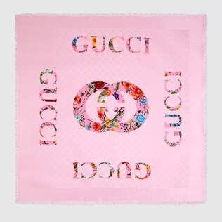 フローラ GUCCI ヴィンテージロゴ プリント シルク ショール