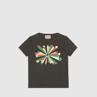 T-shirt pour enfant en coton à imprimé cœurs GG