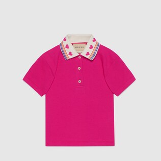 Baby cotton polo with hearts and stripes