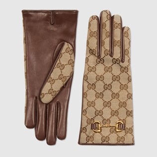 Handschuhe aus GG Canvas mit Horsebit