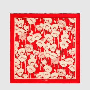 Foulard en soie à imprimé coquelicots