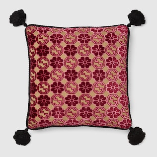 Coussin à motif tartan GG fleuri