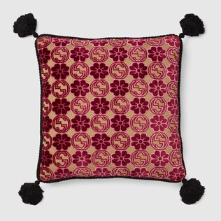 Floral Interlocking G tartan cushion