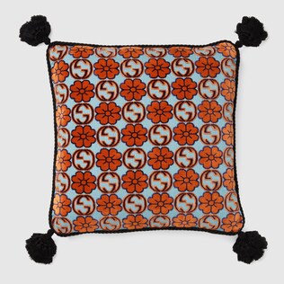 Floral Interlocking G tartan cushion