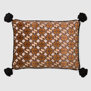 Floral Interlocking G tartan cushion