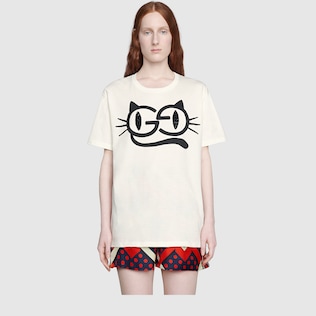 Cat eyes print cotton jersey T-shirt