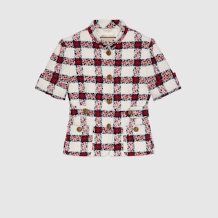Check tweed short sleeves jacket