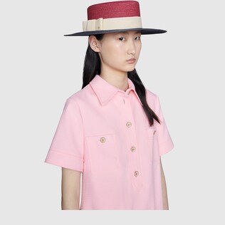 Straw-effect wide brim hat with bow